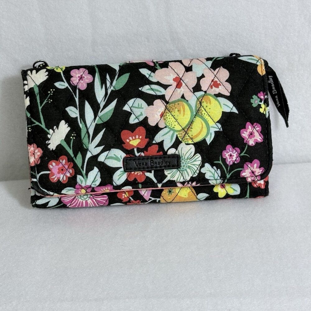 Vera Bradley Tangerine Twist Floral Tri-Fold Wallet Wristlet RFID Phone Holder